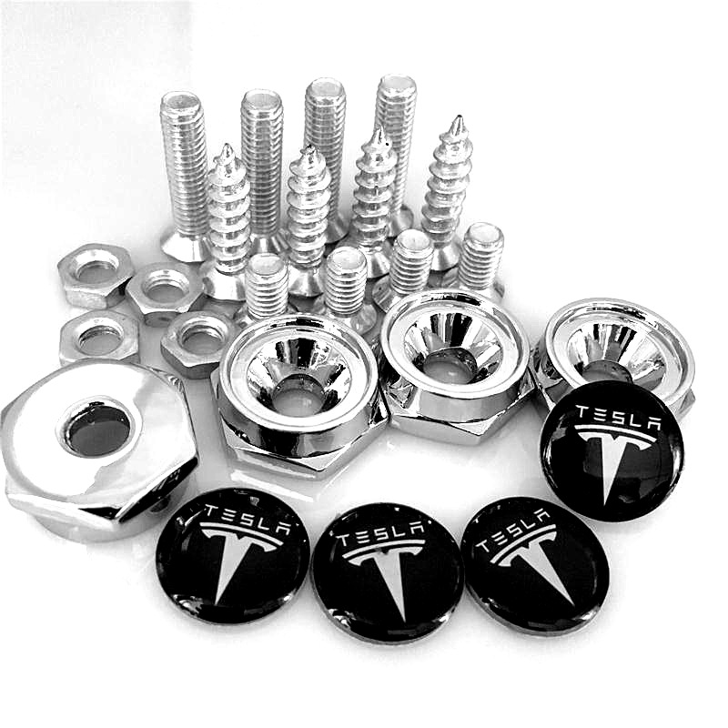 适用于特斯拉汽车牌照螺丝 车牌防盗装饰固封 改装金属车牌螺丝