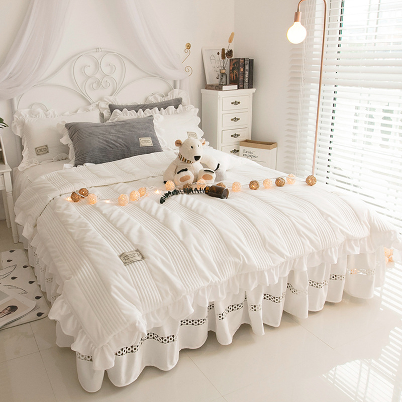 纯白四件套冬韩版奶油色床裙冬天被子加绒软妹女孩房床品双面绒