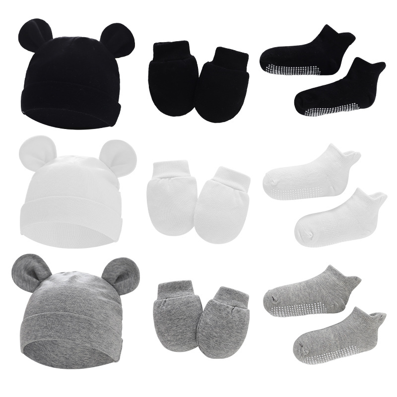 Foreign Trade European and American Newborn Fetal Cap Babies‘ Gloves Baby Socks Three Pieces 892201