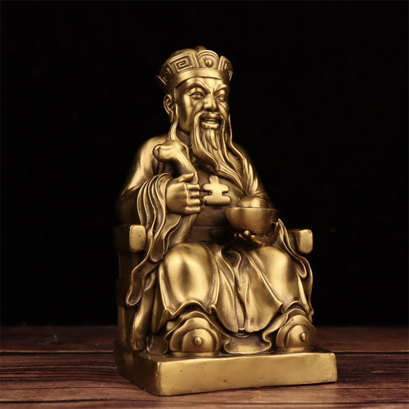黄铜土地财神像摆件供奉小庙家用福德正神土地公土地婆神像代发