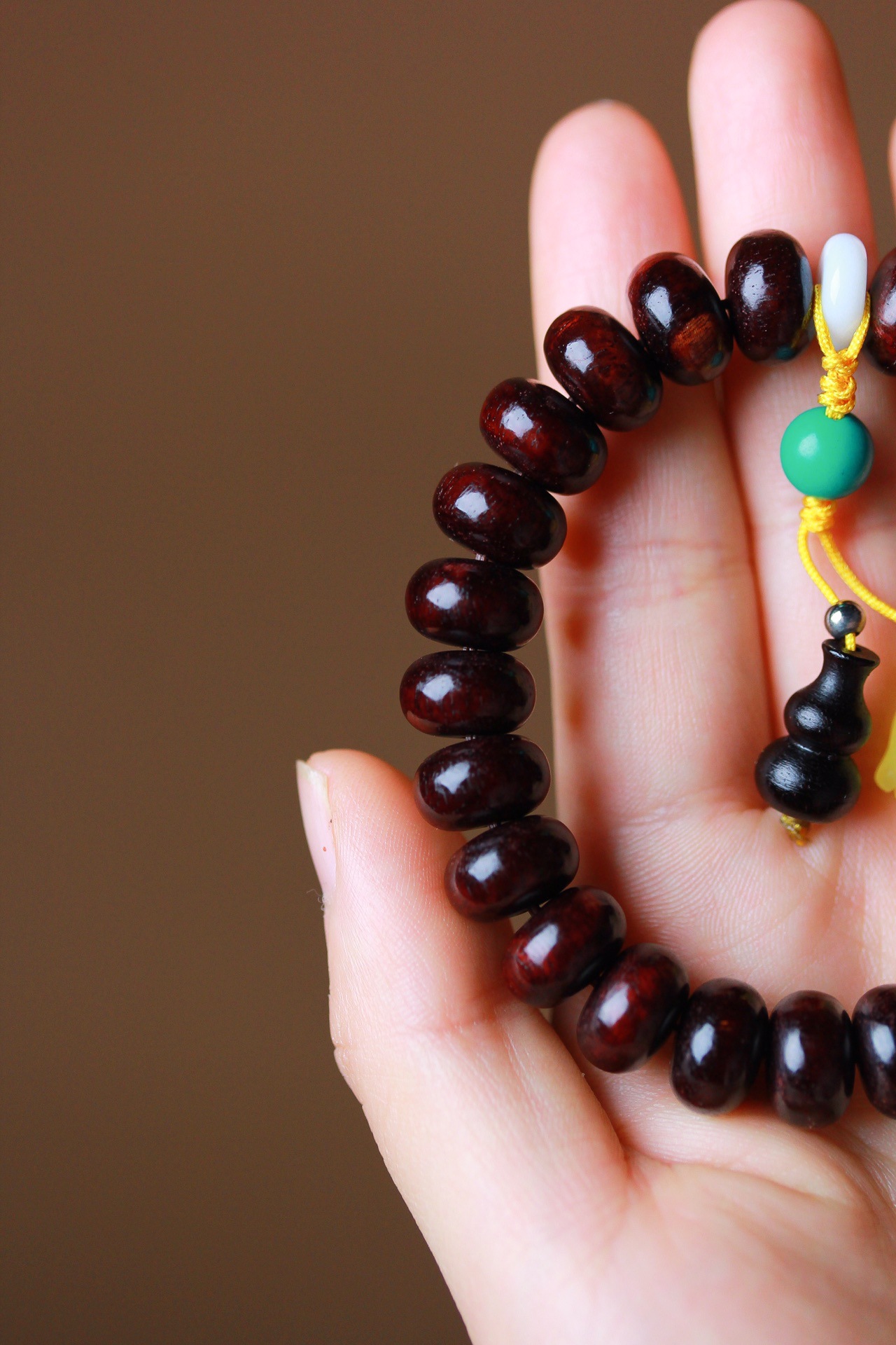 血檀算盘珠手串 diy搭配知足常乐 葫芦吊坠 女士单圈手链定制批发