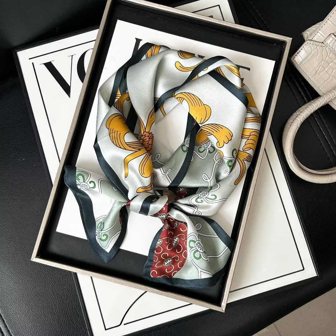 100%桑蚕丝飘带女春夏装饰领巾职业围巾双层印花真丝丝巾发带头巾