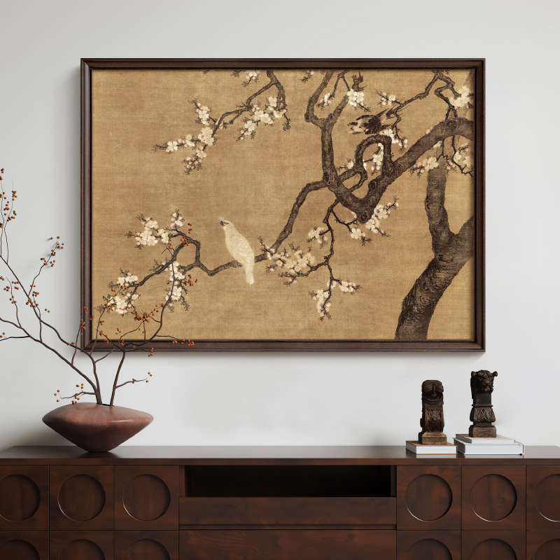 杏花双雉图》法式中国风客厅沙发背景墙装饰画新中式玄关卧室挂画