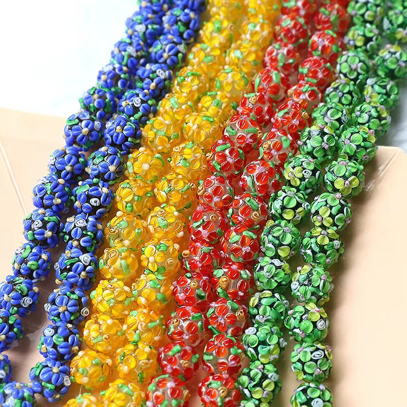 2023 Three-Dimensional Flower Leaves Glass Beads Straight Hole DIY Handmade Beaded Loose Beads Earrings Ornament Accessories