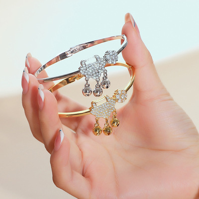 ins小众复古风一步一响平安锁手镯女年轻款高级感长命锁手饰