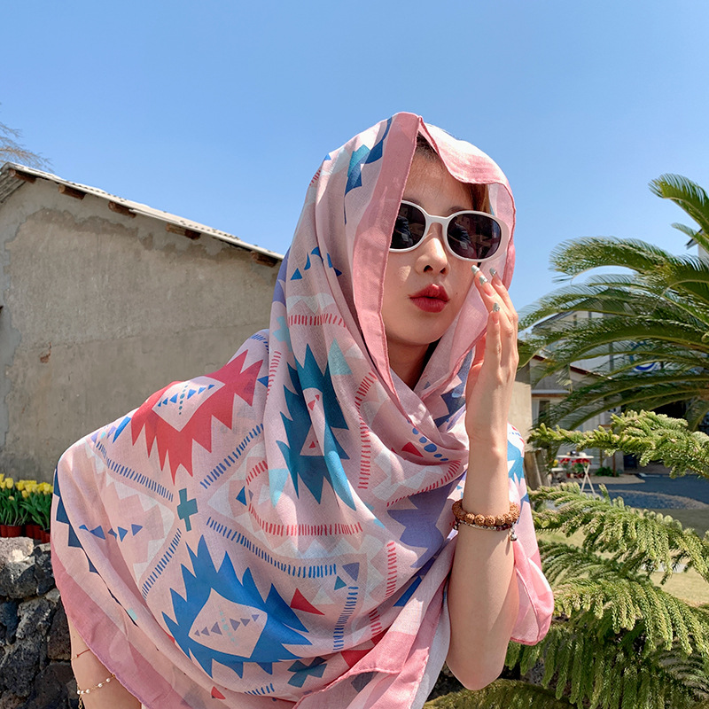 Summer Thin Holiday Ethnic Style Scarf Female Yunnan Travel Sun Protection Baotou Silk Scarf Shawl Beach Scarf