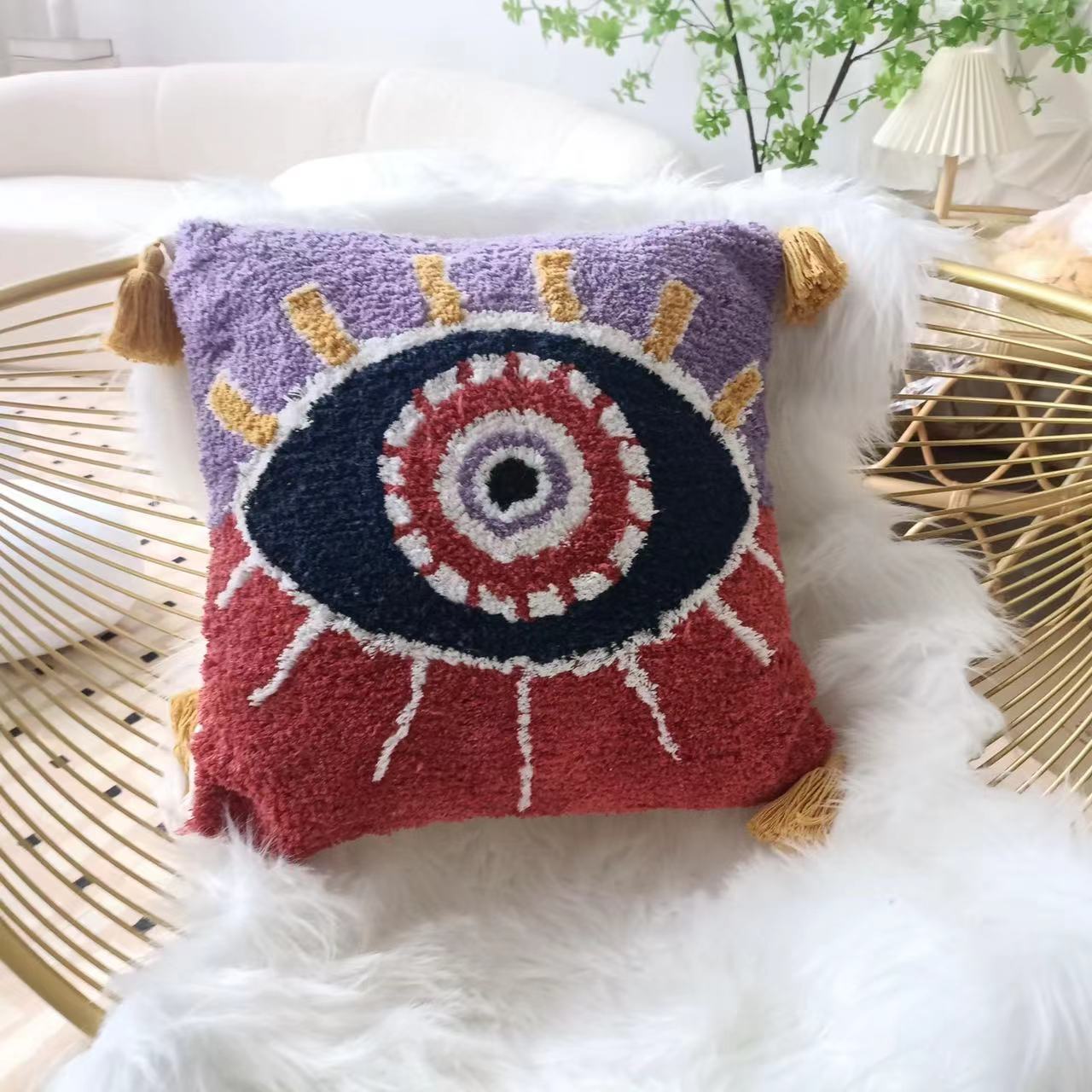 Cross-Border New Arrival Devil's Eye Pillow Cover Amazon Handmade Tufted Tassel Pillow Temu Waist Pillow Cushion