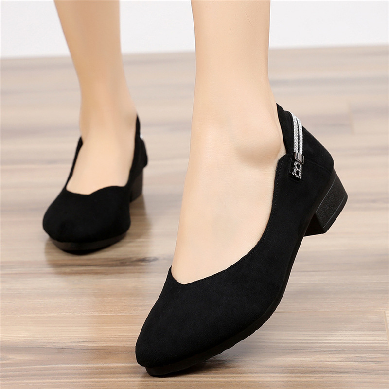 2022新款老北京布鞋女鞋黑色小高跟鞋粗跟职业工作鞋中跟单鞋