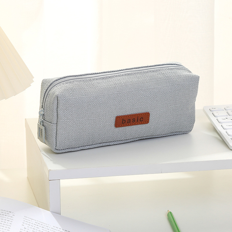 Cross-Border Single-Layer Large Capacity Pencil Case Wholesale Solid Color Junior High School Student Square Cotton Linen Pencil Bag Student Minimalist Stationery Case