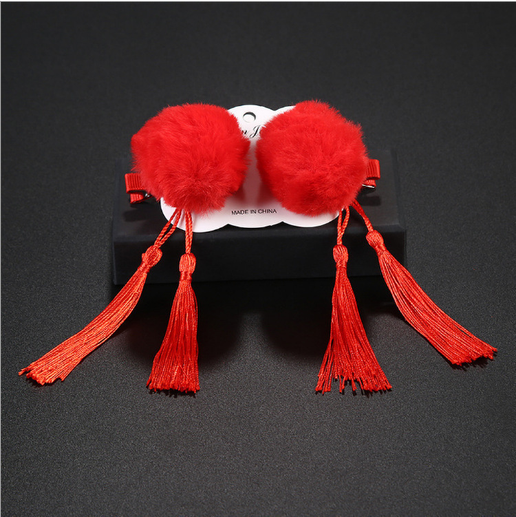 Chinese Style Children's New Year Headdress for Han Chinese Clothing Barrettes Girls Baby Red Antique New Year Hair Accessories Headdress Flower Red Festive