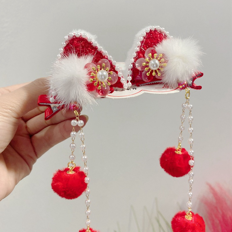 New Year Barrettes Autumn and Winter Han Chinese Clothing Hair Accessories 2024 New Dragon Year Barrettes Cat Ears Dragon Horn Headdress for Han Chinese Clothing Children