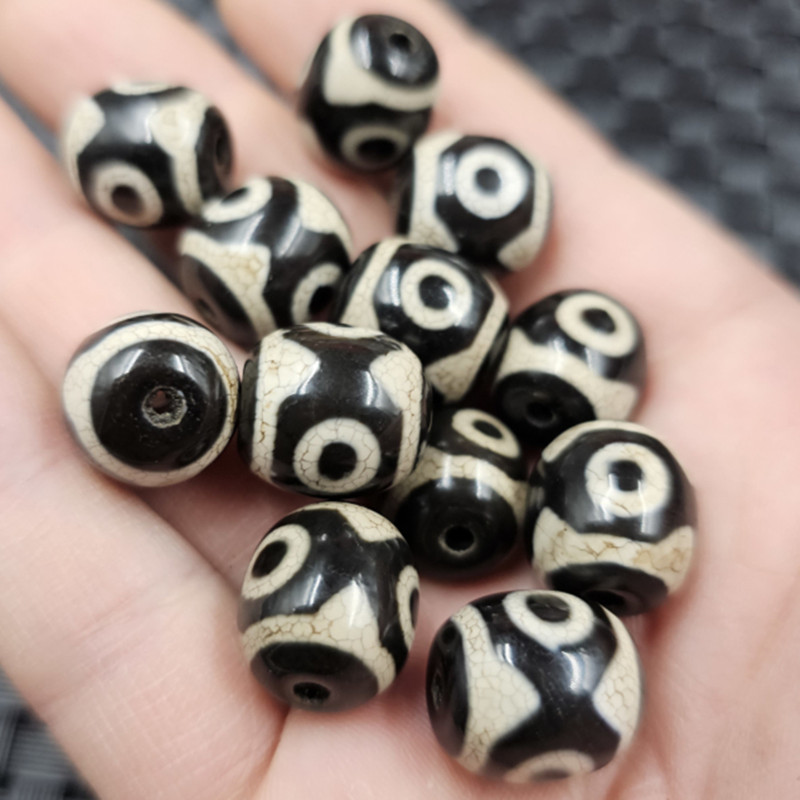 黑白三眼天珠老型珠玉石散珠苹玛瑙果绿路路通手链项链饰品配件珠