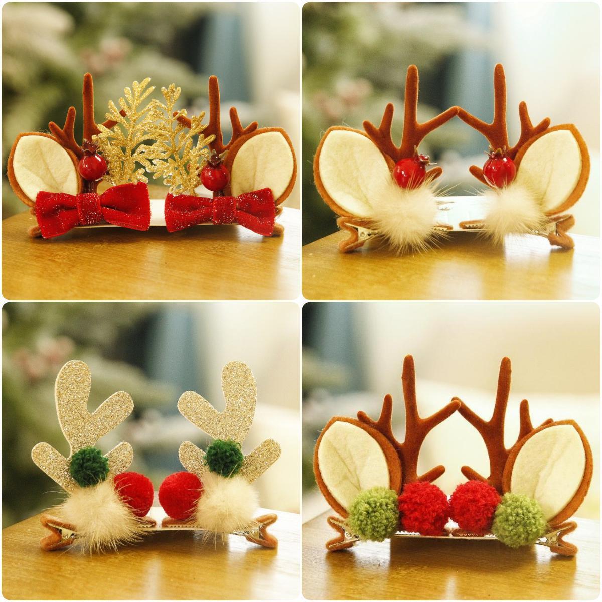 Christmas Barrettes New Antlers Hair Accessories 2023 Christmas Festival Online Influencer Cute Elk Horn Antlers Jewelry Headdress a Pair of Hairclips