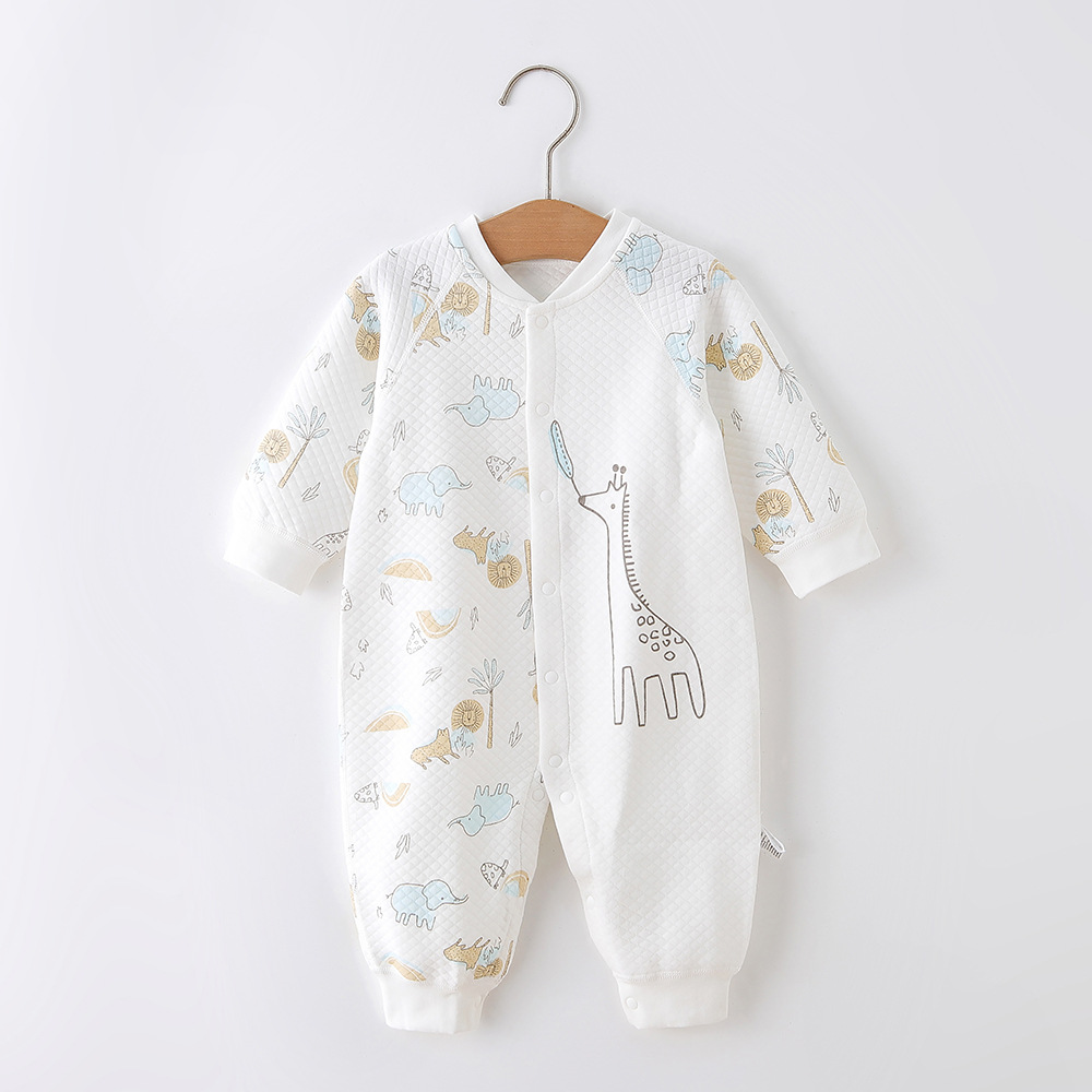 Baby Jumpsuit Spring and Autumn Pure Cotton Class a Three-Layer Warm Newborn Romper Romper Wholesale Male and Female Baby Clothes