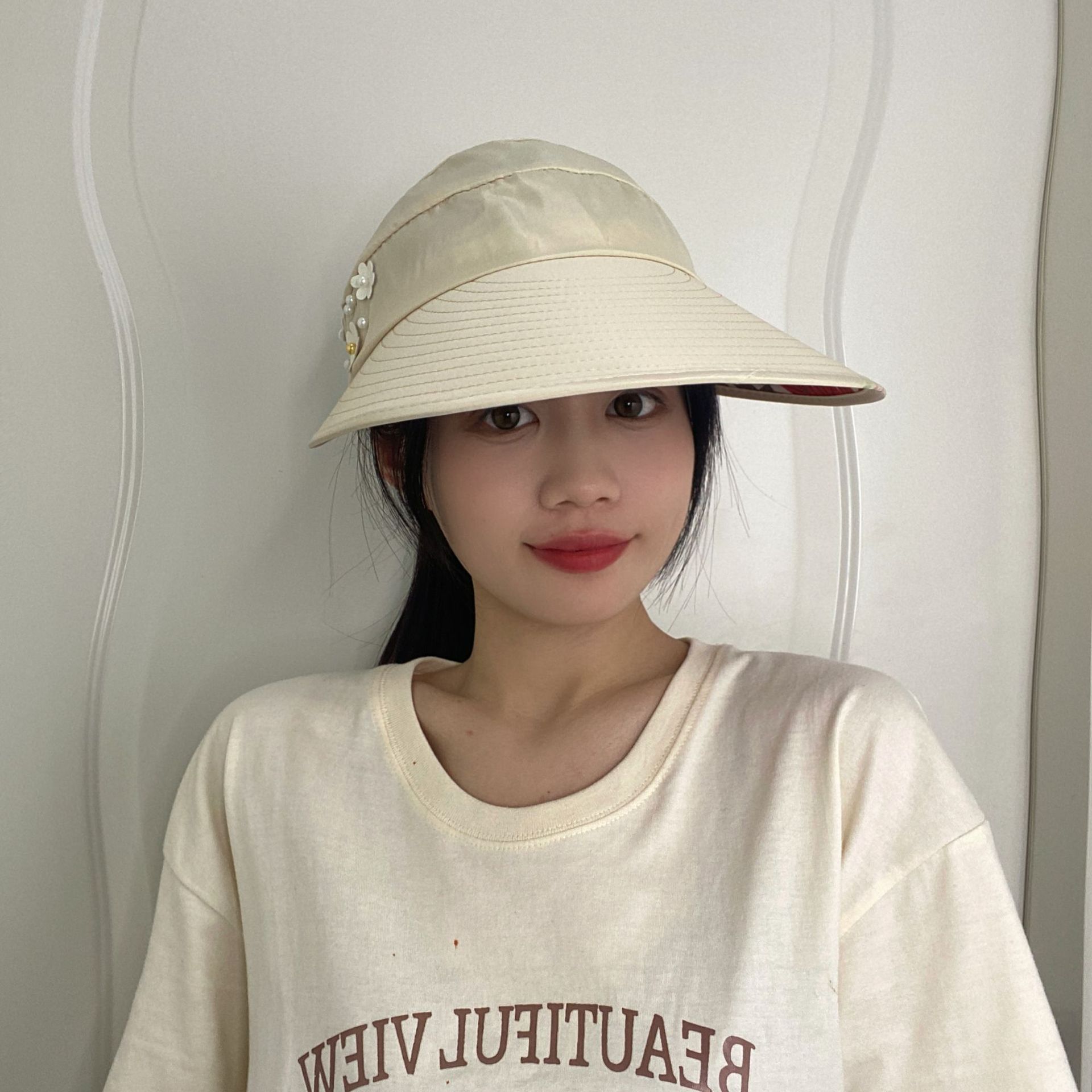 新款花朵帽子女防紫外线夏户外防晒帽百搭显脸小遮阳帽子口罩批发