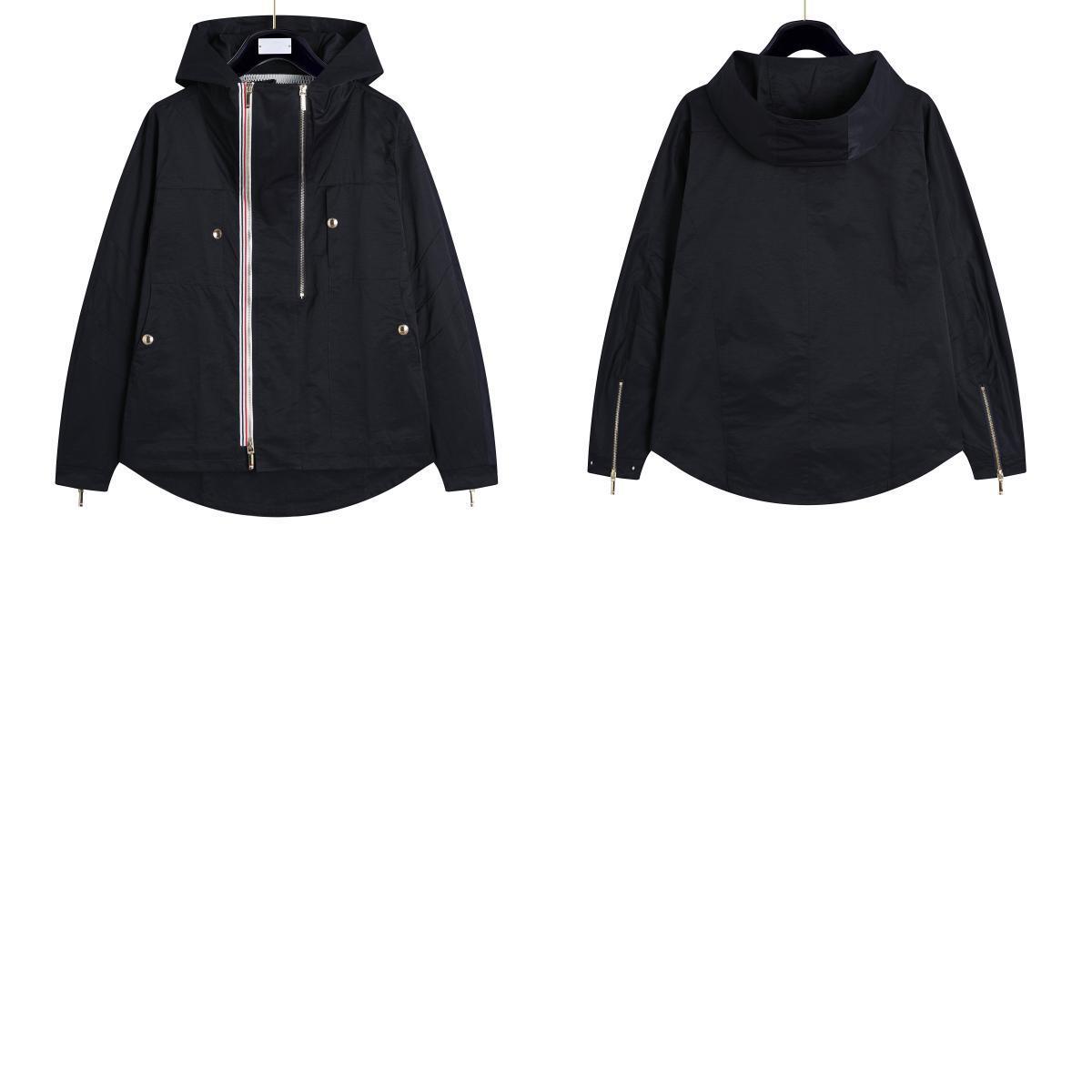 tb男士春秋季拉链连帽外套休闲百搭男女情侣款双拉链彩条连帽夹克