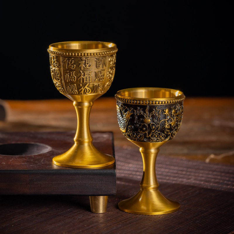 pure brass longfeng baifu wine glass goblet vintage wine glass shooter glass household retro retro ornaments