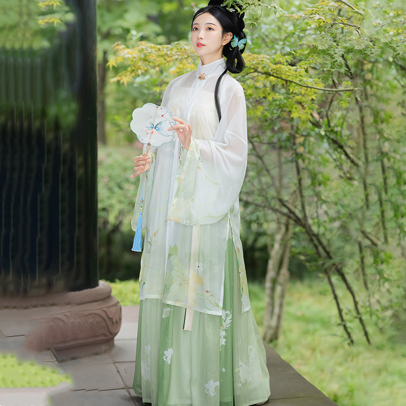 【飞鱼百合】原创汉服女明制立领对襟长衫云肩风吊带春季日常