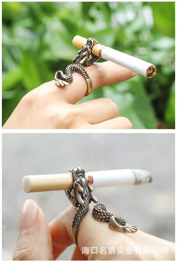 烟托纯铜创意龙头戒托懒人抽烟指环新款男士便携夹烟器戒指烟支架