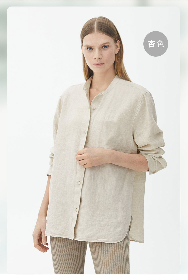 2022纯汉麻衬衫长袖女简约宽松休闲纯色大麻成品春夏季衣服女上衣
