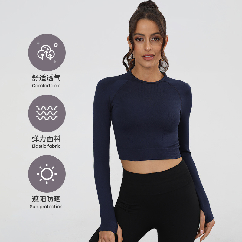 European and American Seamless Yoga Clothes Women's 2023 Spring and Autumn New Sports Top T-shirt Running Training Workout Clothes Long Sleeve