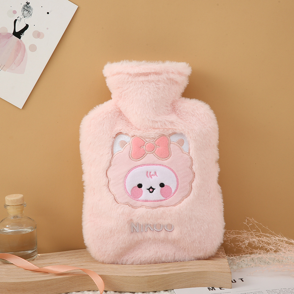 Large Capacity Cute Plush Hot Water Injection Bag Cartoon Girlish Hand Warmer Embroidery Winter Warm Hot Pack