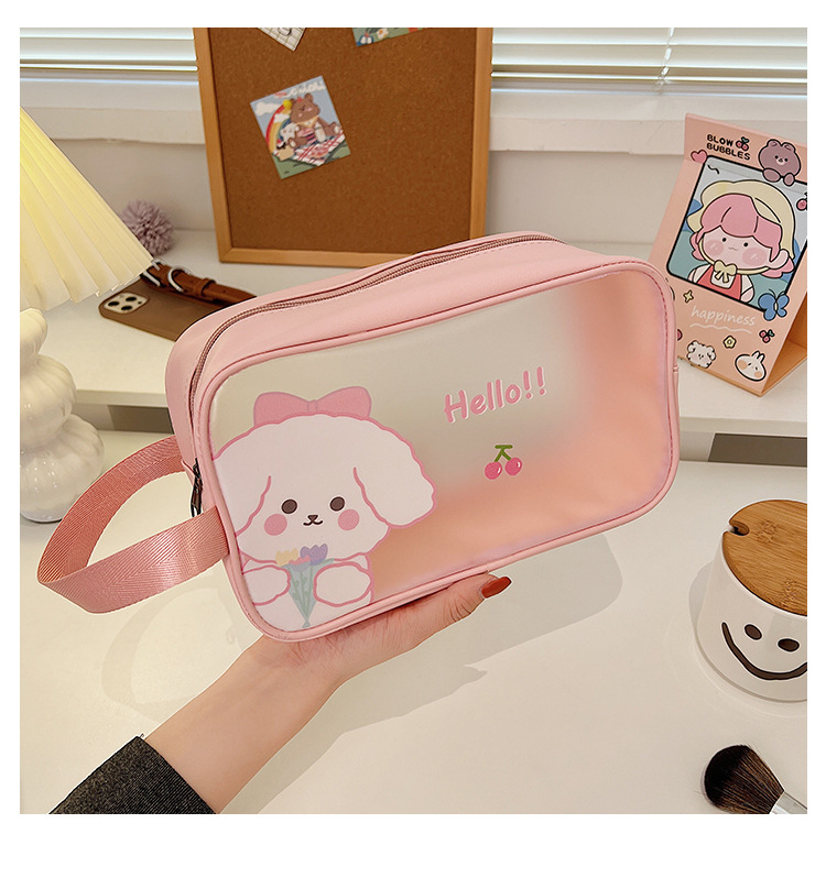 New Korean Cartoon PVC Cosmetic Bag Wholesale Transparent Wash Bag Cute Large Capacity Waterproof Pu Storage Bag