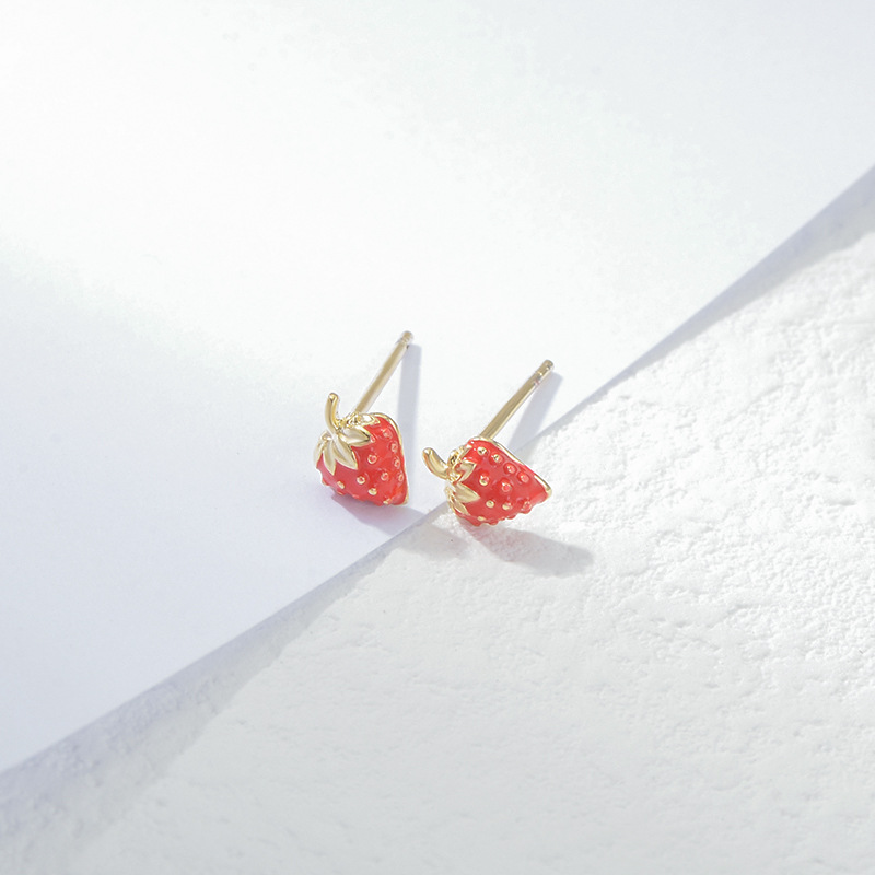 Sterling Silver Needle Fashion Girl Three Piece Set Combination Ear Studs One Card Three Pairs of Cherry Students Mini and Simple Ear Rings