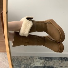 黑色防滑保暖高筒一脚蹬厚底雪地靴女款冬季2023新款加绒加厚长靴