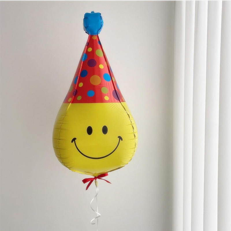 韩国ins笑脸帽子铝膜4d球气球儿童生日快乐派对布置宝宝周岁装饰