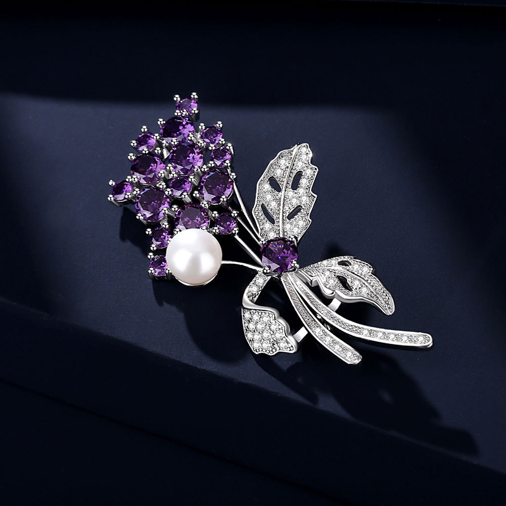 Violet Freshwater Pearl Brooch Wholesale S925 Sterling Silver Flowers Pin Corsage High-End Entry Lux Gifts for Girlfriend