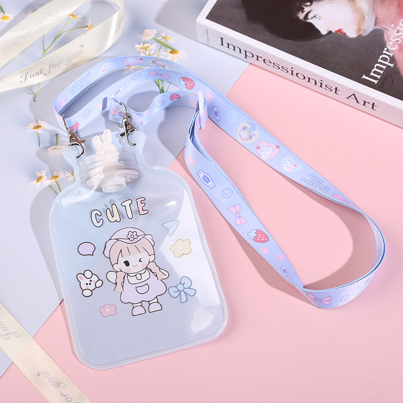 Korean Style New Style Warm Waist Portable Hand Warmer Lanyard Water Filling Hot Water Bag Cartoon Pattern Water Injection Transparent PVC Hand Warmer