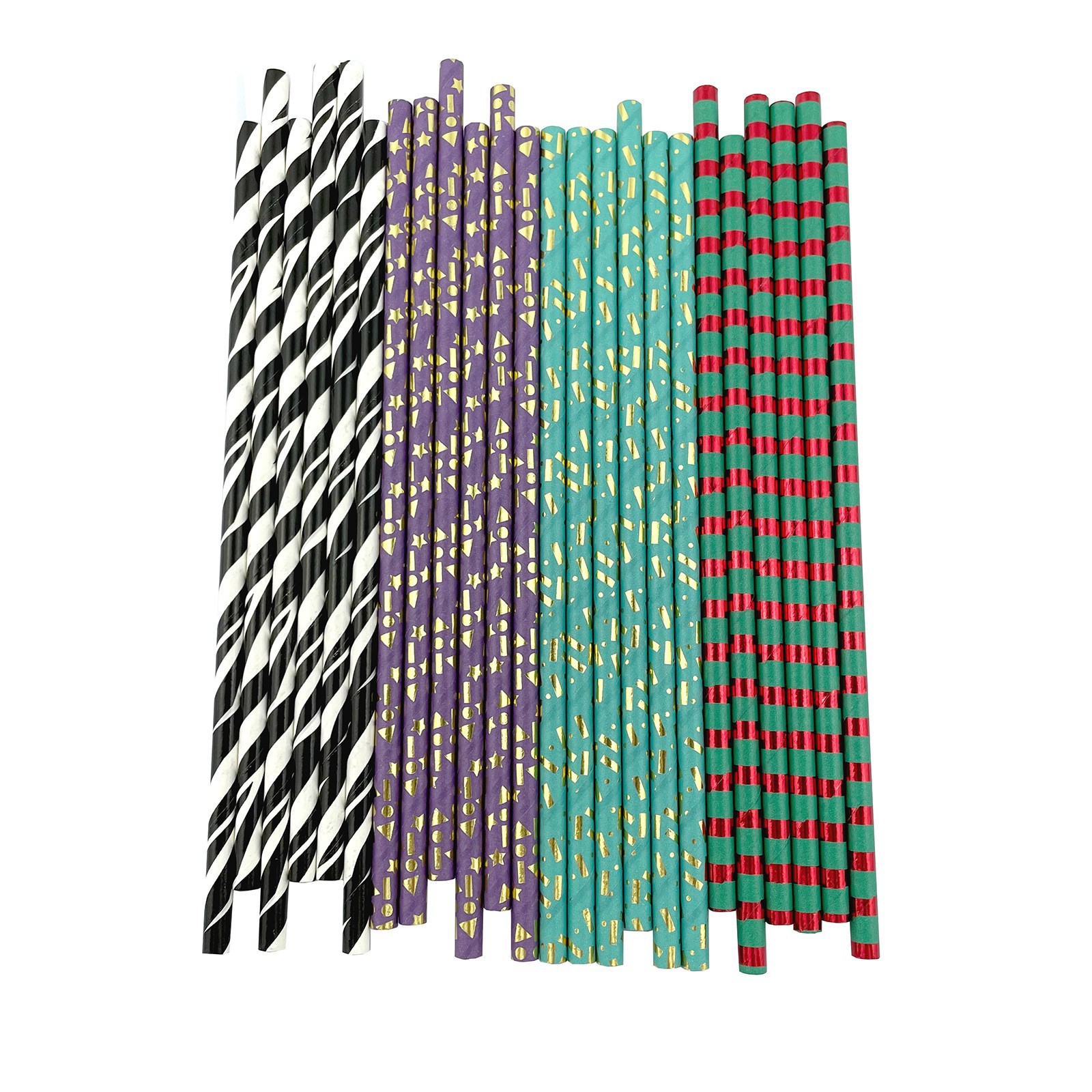 Cross-Border Wholesale Disposable Degradable Geometric New Picture Mixed Party Decoration Paper Straw Paper Straw