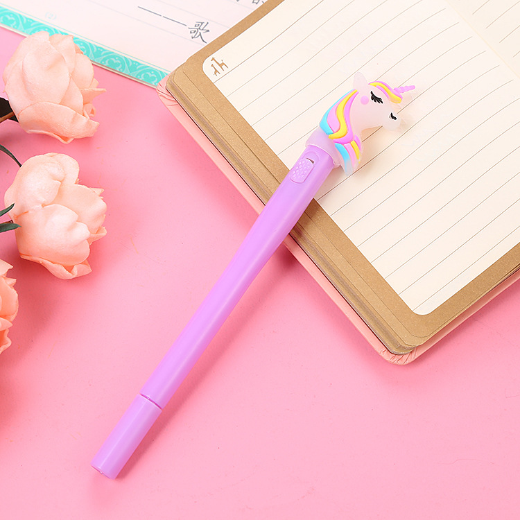Cute Unicorn Light-Emitting Gel Pen Cartoon Student Pen Creative Stationery Macaron Color Water-Based Sign Pen