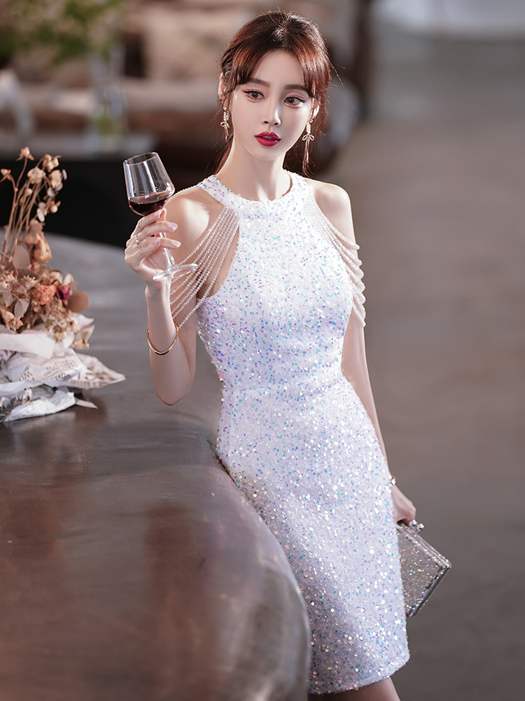 白色高贵晚礼服女小个子短裙2023新款高级感高端轻奢小众生日宴会