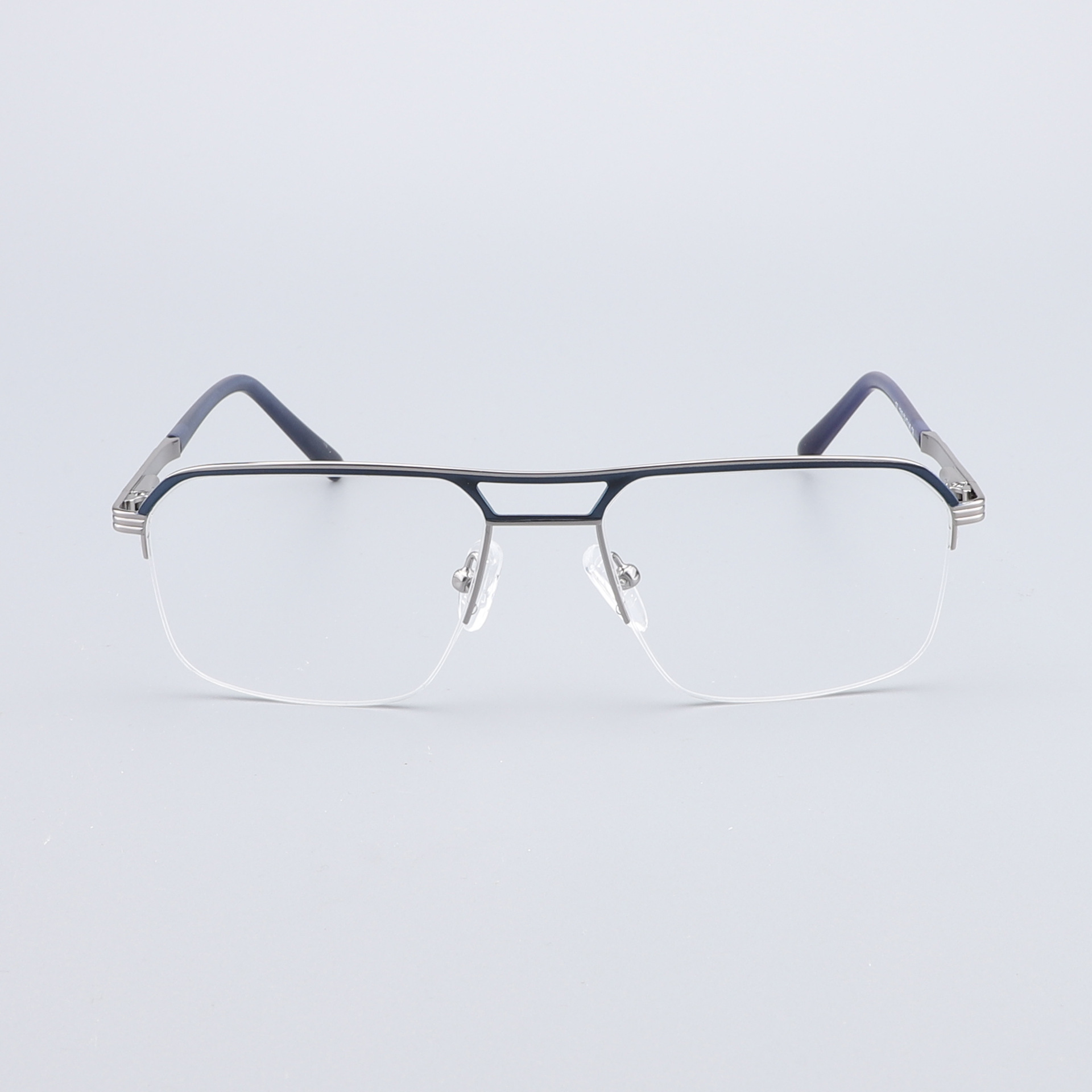 厂家供应商务男款半框眼镜金属镜架双梁平光镜可配近视防蓝光眼镜