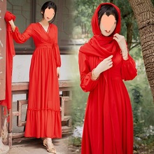 青海湖西藏旅游衣服女夏沙漠拍照衣服茶卡盐湖红色大摆连衣裙超仙