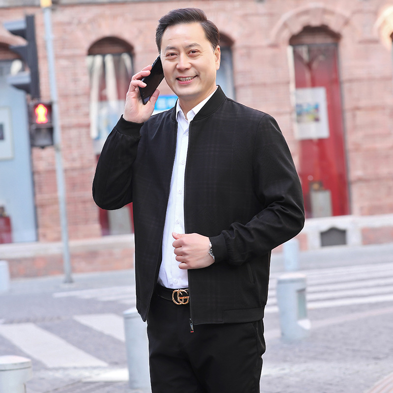 0成交101件爸爸秋装外套中年男士春秋薄款休闲立领夹克衫宽松衣服中