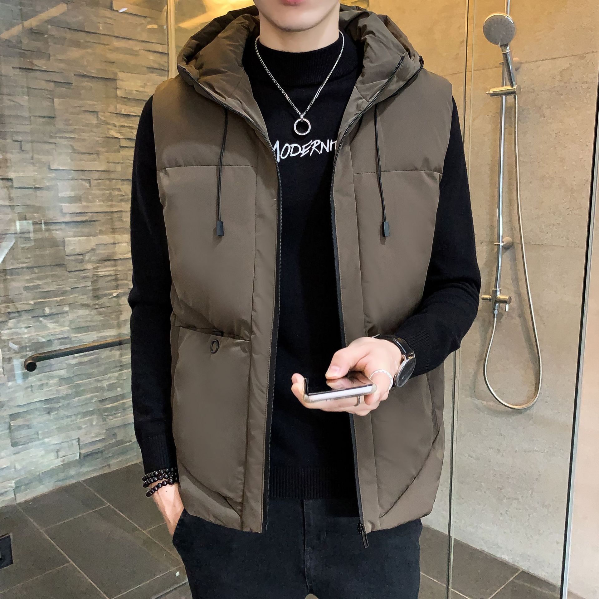 马甲男秋冬季潮流棉背心坎肩大码保暖情侣合身加厚马夹连帽外套男
