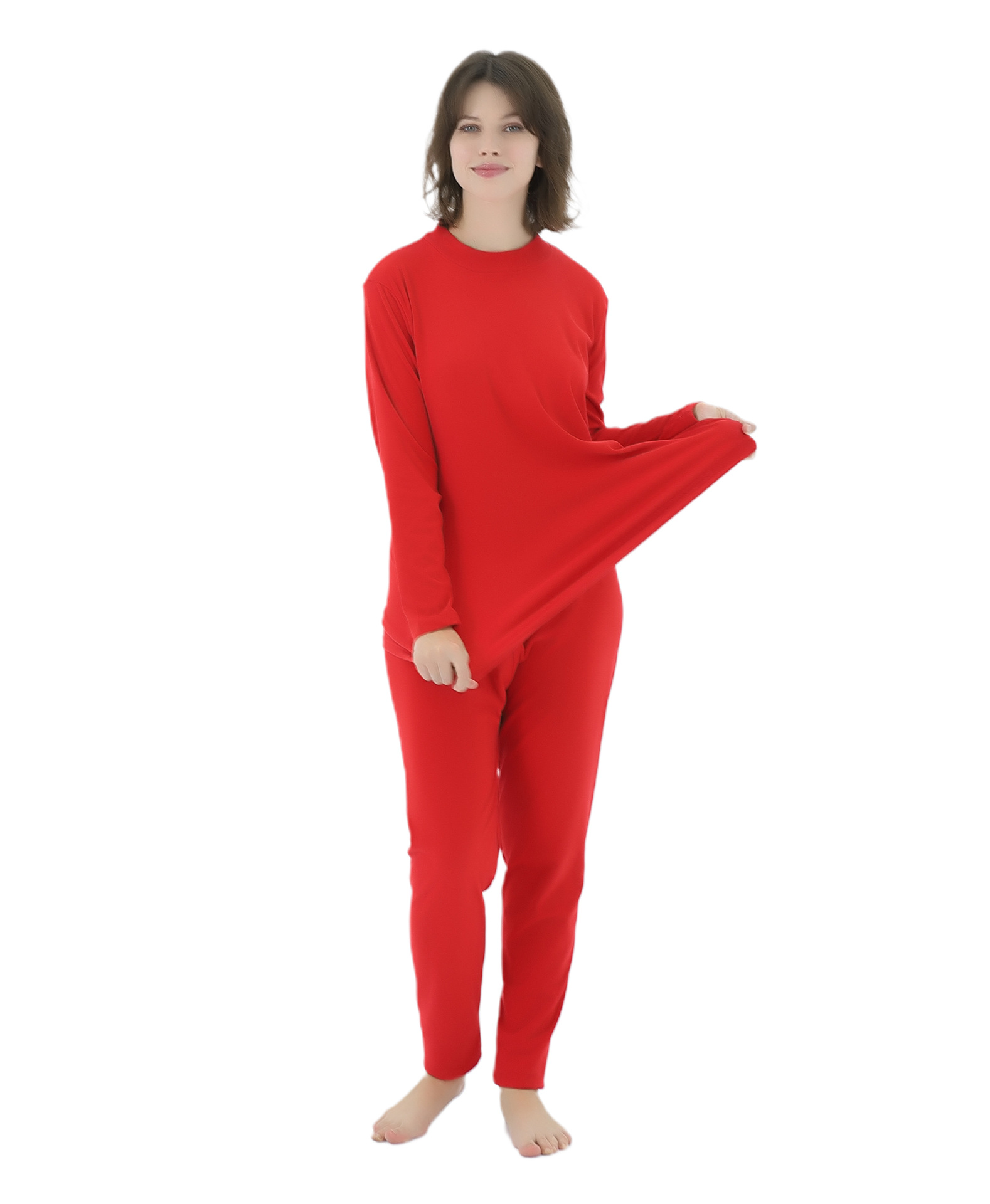 女秋冬新款德绒双面绒加肥加大码长袖保暖内衣裤半高领保暖套服