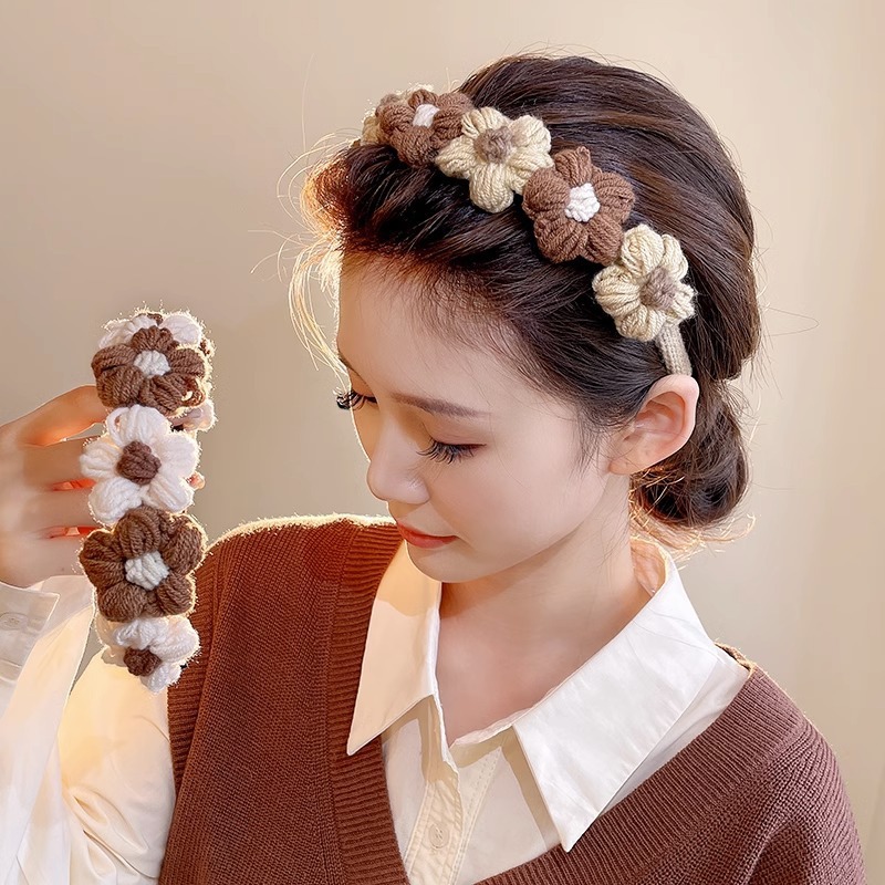 autumn and winter sweet wool flower headband female mori cute headband hair accessories hand knitted face wash hair fixer barrettes