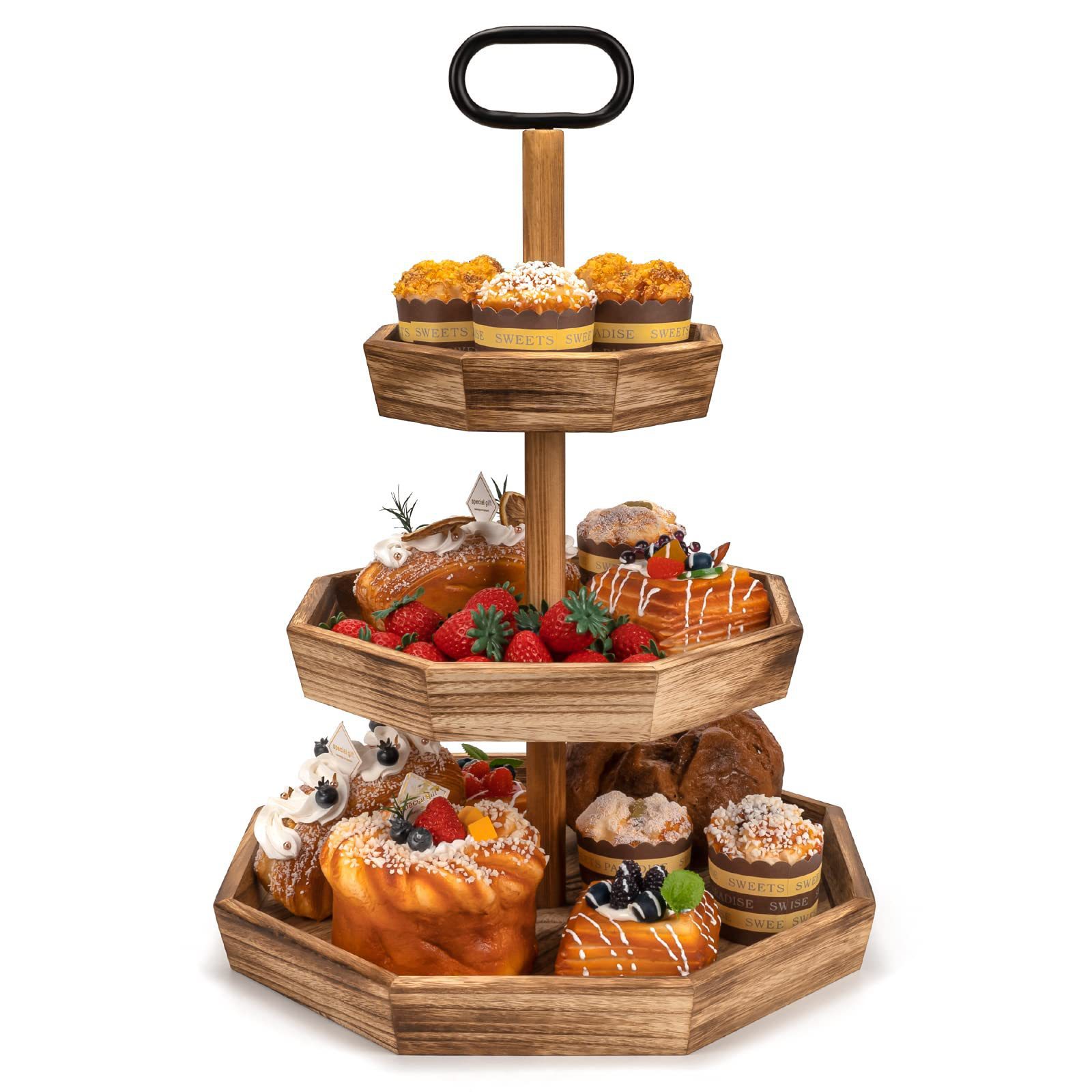 Wooden Tray Mori Style Three-Layer Cake Plate Wholesale Wooden Dessert Stand Decorative Solid Wood Tray Display Stand Props