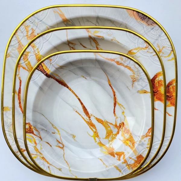 Plate Foreign Trade Marbling Plastic Tray a Disposable Plate Household Dish Pasta Salad Dish Fruit Plate