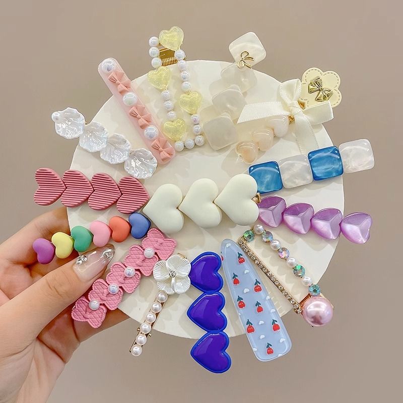 儿童彩色爱心发夹头饰可爱少女心珍珠一字夹子发卡刘海碎发侧边夹