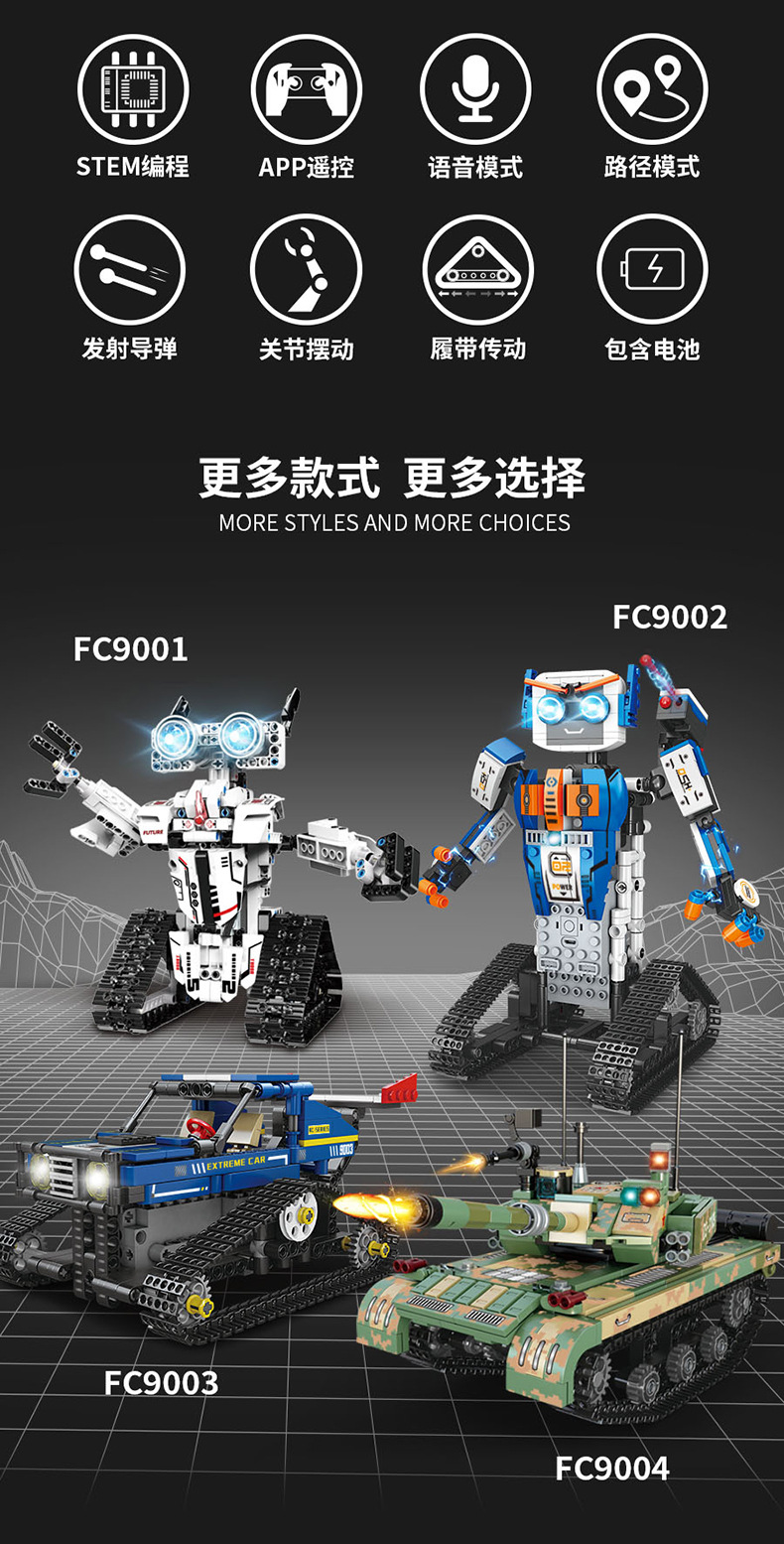 跨境电动遥控编程机器人益智拼装小颗粒积木玩具儿童机构礼物批发