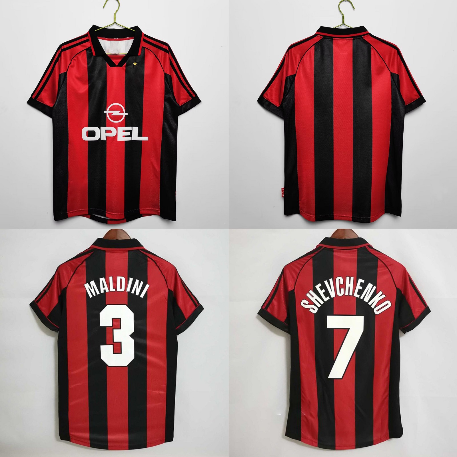 98-99意甲ac复古球衣比埃霍夫 马尔蒂尼舍普琴科维阿博班米兰主场