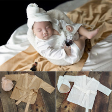跨境新款婴儿童拍照柔软丝质浴袍加浴帽套装新生儿摄影服装
