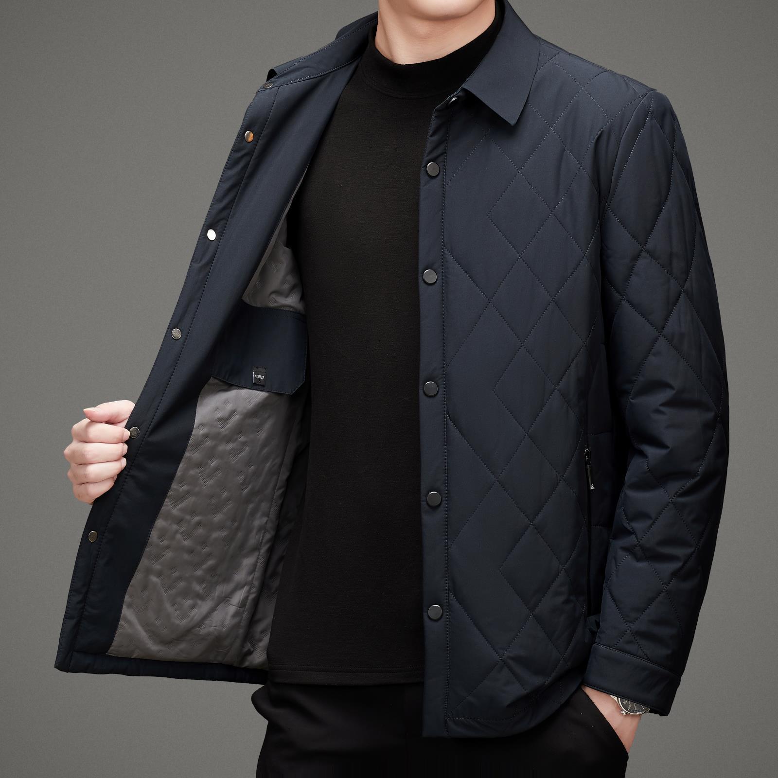 潮流格子棉衣男士中长款翻领保暖休闲棉衣中老年男棉袄爸爸秋冬装