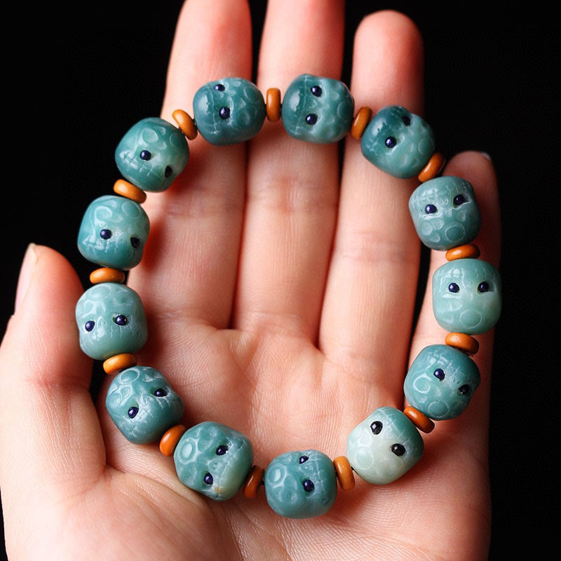 厂家批发菩提根呆呆团阴皮绿菩提根雕刻阿呆多宝菩提手链男女手串