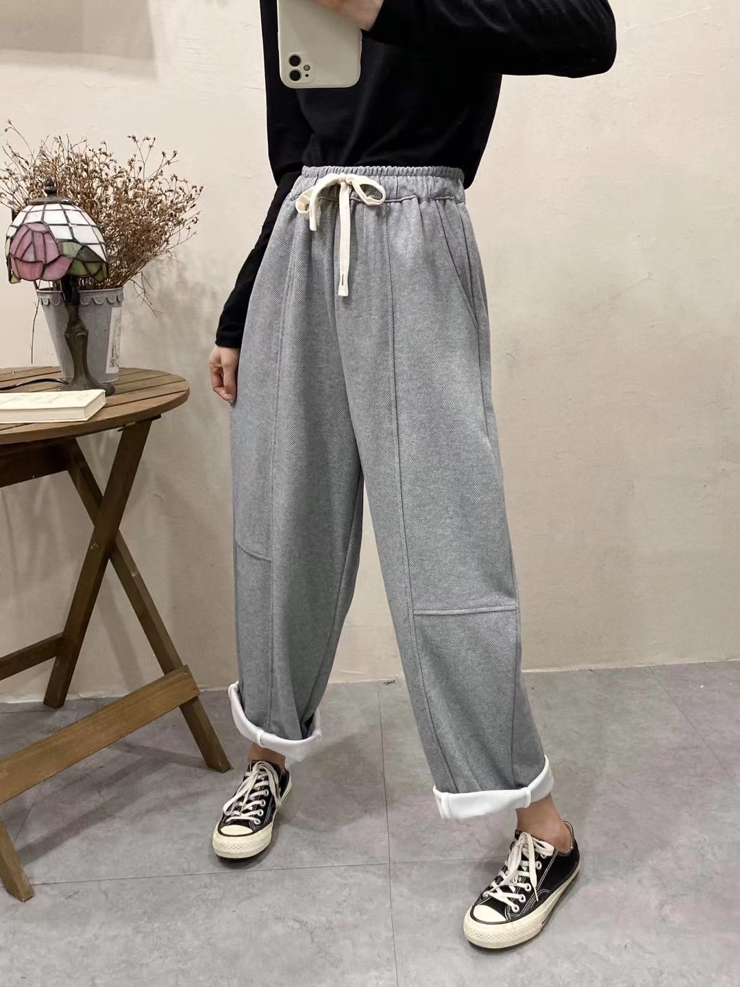 包邮秋装裤子针织斜纹包边直筒裤子 很顺垂很舒服松紧腰休闲裤子